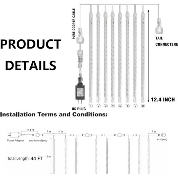 864 LED 12" 24 Tubes Waterproof Christmas Lights Snow Falling Rain Icicle - Picture 2 of 7